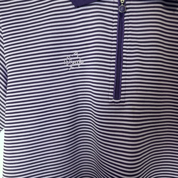 Lafuma Polo Shirt Womens Medium Purple Stripe Short Sleeve Active Hiking Collar - Picture 3 of 5
